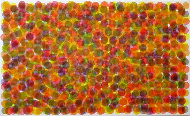 Chromascene Eleven, 2006, oil on french polyester, 30 × 50 in, abstract painting by Stephen Giannetti, Davis California