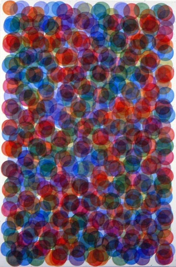 Chromascene Nine, 2004, oil on french polyester, 30 × 20 in, abstract painting by Stephen Giannetti, Davis California