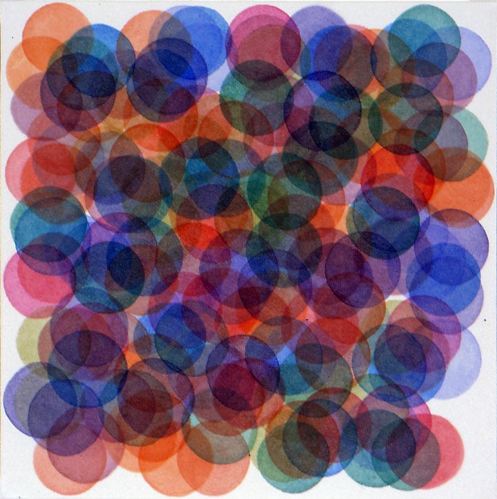 Chromascene Six, 2004, oil on canvas, 12 × 12 in, abstract painting by Stephen Giannetti, Davis California