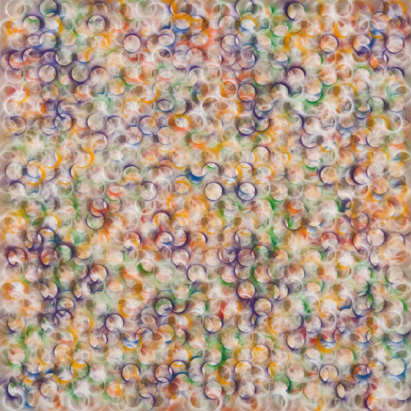 Chrysanthemum Bling, 2011, acrylic on linen, 40 × 40 in, abstract painting by Stephen Giannetti, Davis California