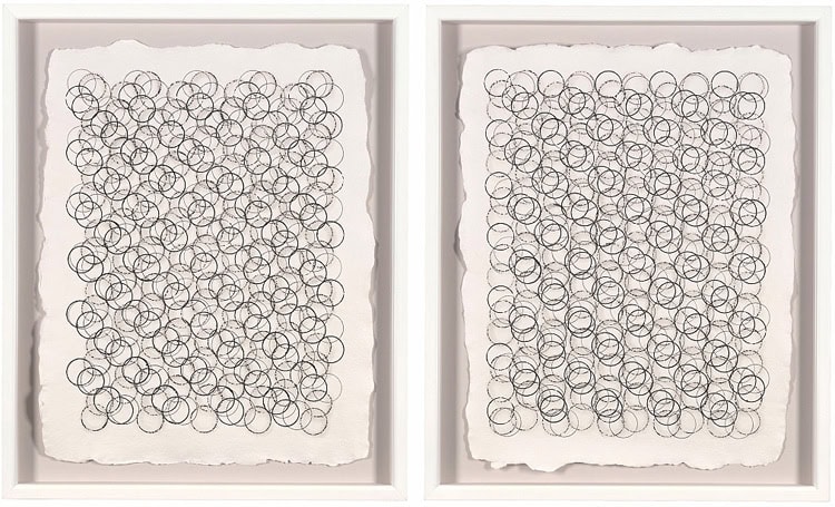 Clearfield Twins, 2008, graphite, ink, & pastel on paper, diptych, 24½ × 20 in each, abstract painting by Stephen Giannetti, Davis California