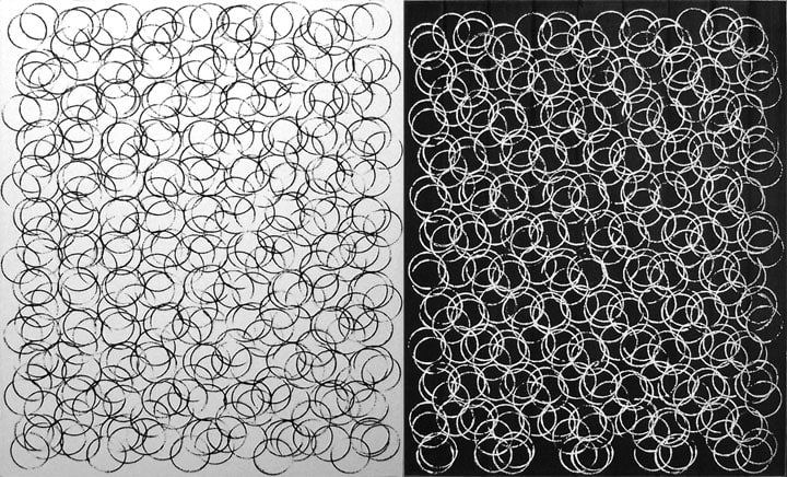 Clearfield Two, 2007, ink and oil pastel on paper, diptych, 24 × 38 in, abstract painting by Stephen Giannetti, Davis California