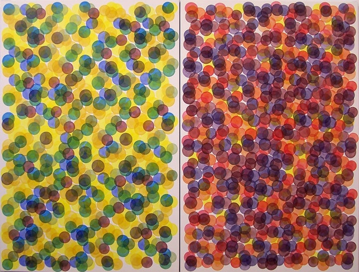 Colorfield Fifty-Five, 2007, oil on french polyester, diptych, 45 × 60 in, abstract painting by Stephen Giannetti, Davis California