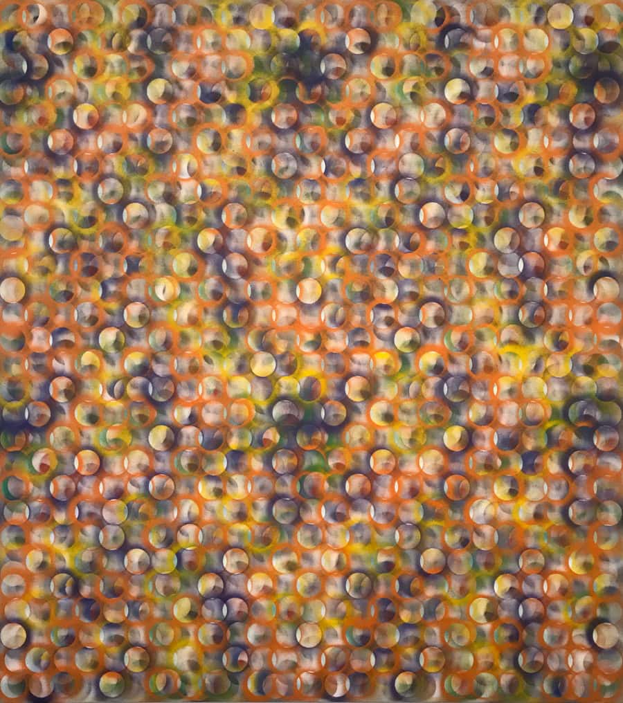 New Project Orange, 2016, acrylic on linen, 45 × 40 in, abstract painting by Stephen Giannetti, Davis California
