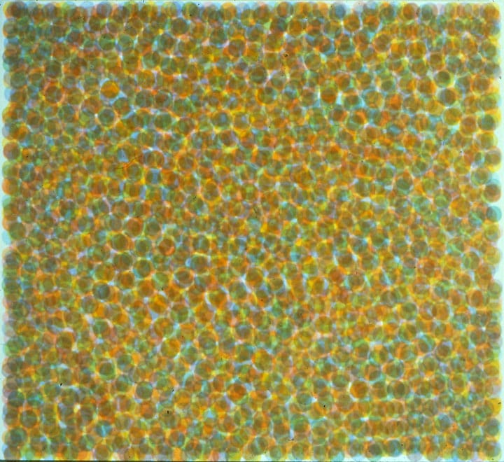 Spectrum Sequence — Green, 2002, oil on french polyester, 55 × 60 in, abstract painting by Stephen Giannetti, Davis California