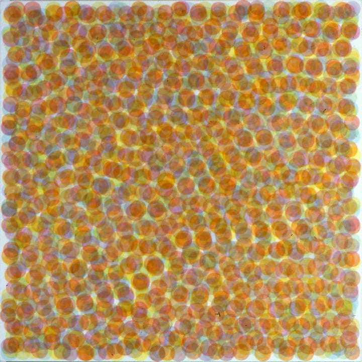 Spectrum Sequence — Blue, 2002, oil on french polyester, 40 × 40 in, abstract painting by Stephen Giannetti, Davis California