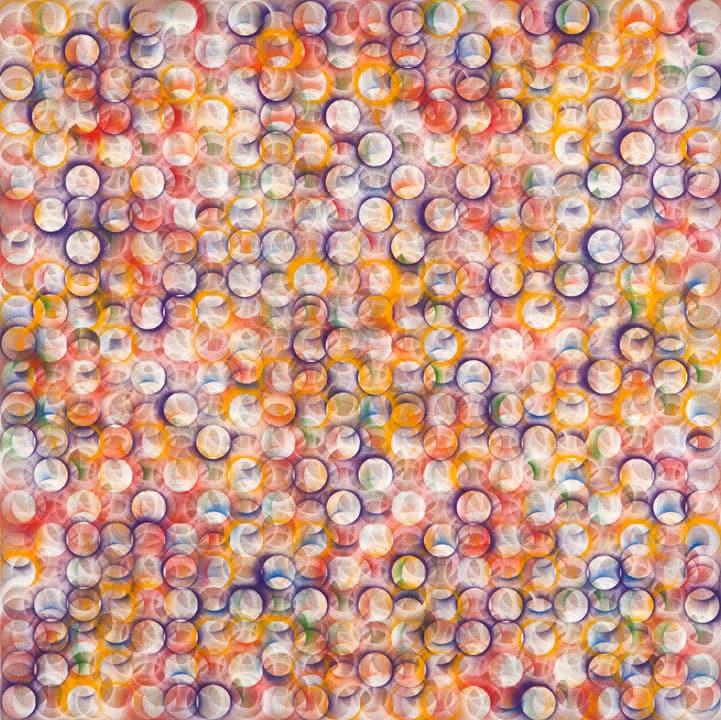 The Rosa Pinke Affair, 2012, acrylic on linen, 35 × 35 in, abstract painting by Stephen Giannetti, Davis California