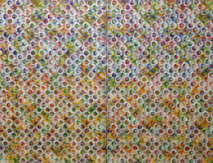 Wassily's Honeycomb, 2013, acrylic on linen, 60 × 80 in, abstract painting by Stephen Giannetti, Davis California