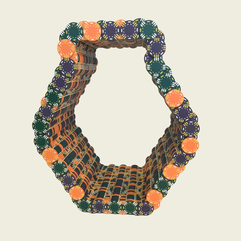 Amphora, 2021, poker chip sculpture by Stephen Giannetti, 18.5 by 15.5 by 8 inches, Davis California