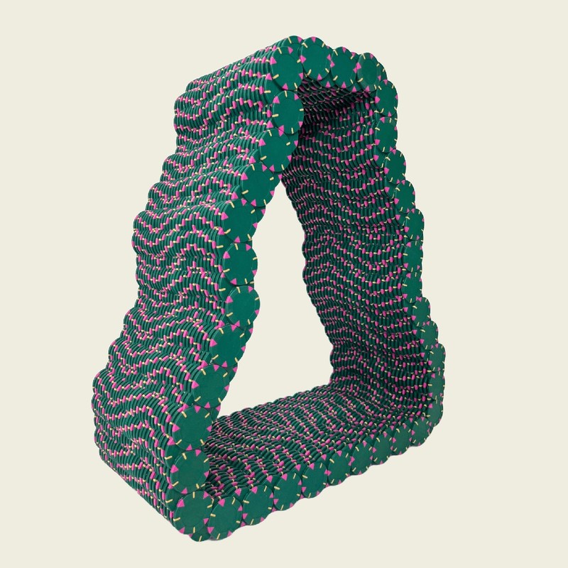 Cactus Bell, 2023, poker chip sculpture by Stephen Giannetti, 19 by 17 by 7 inches, Davis California